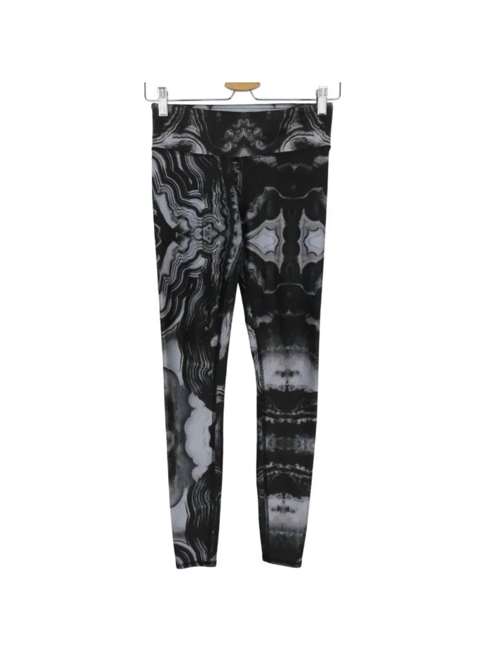 ALO Womens Small Black Gray Marble Swirl Kaleidoscope Leggings Athletic 3158